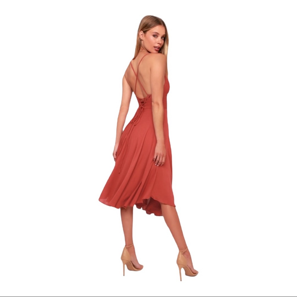 Lulus Troulos Rust red Lace-up midi dress size Medium